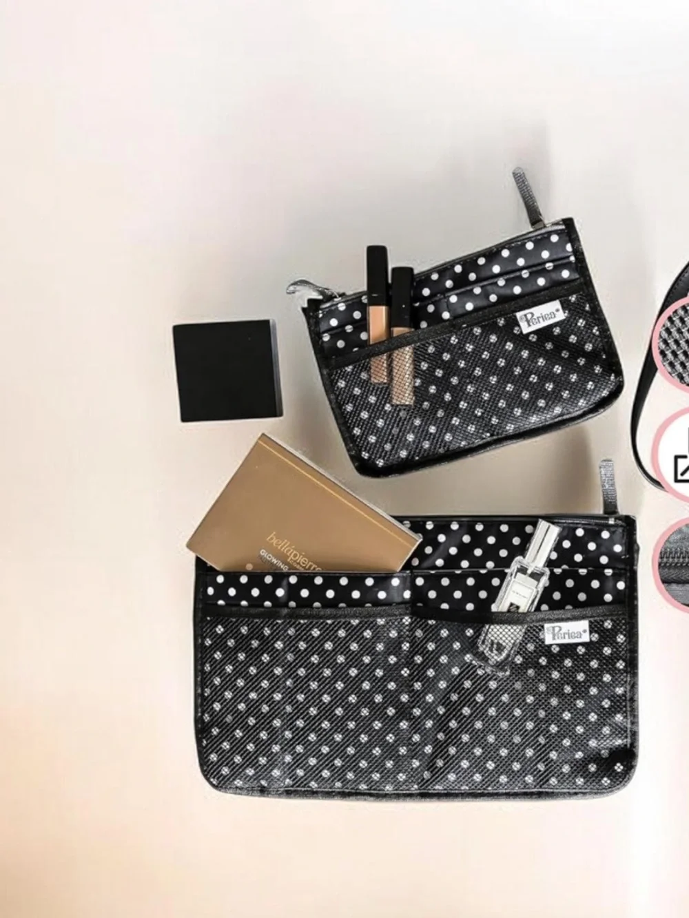 Periea Chelsy Purse Handbag Organizer Black White Polka Dot NWT